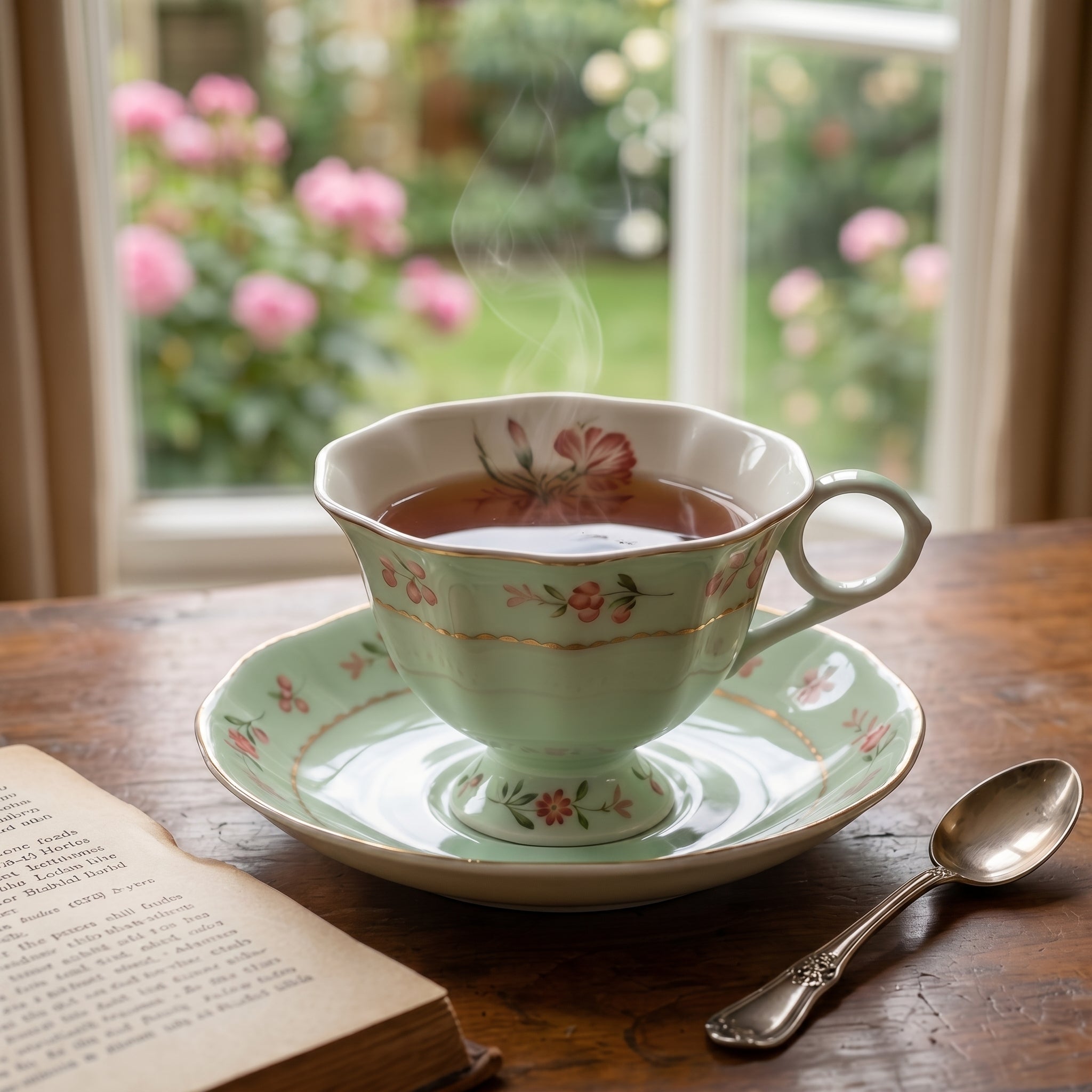 Vintage Mint Floral Porcelain Teacup and Saucer Set