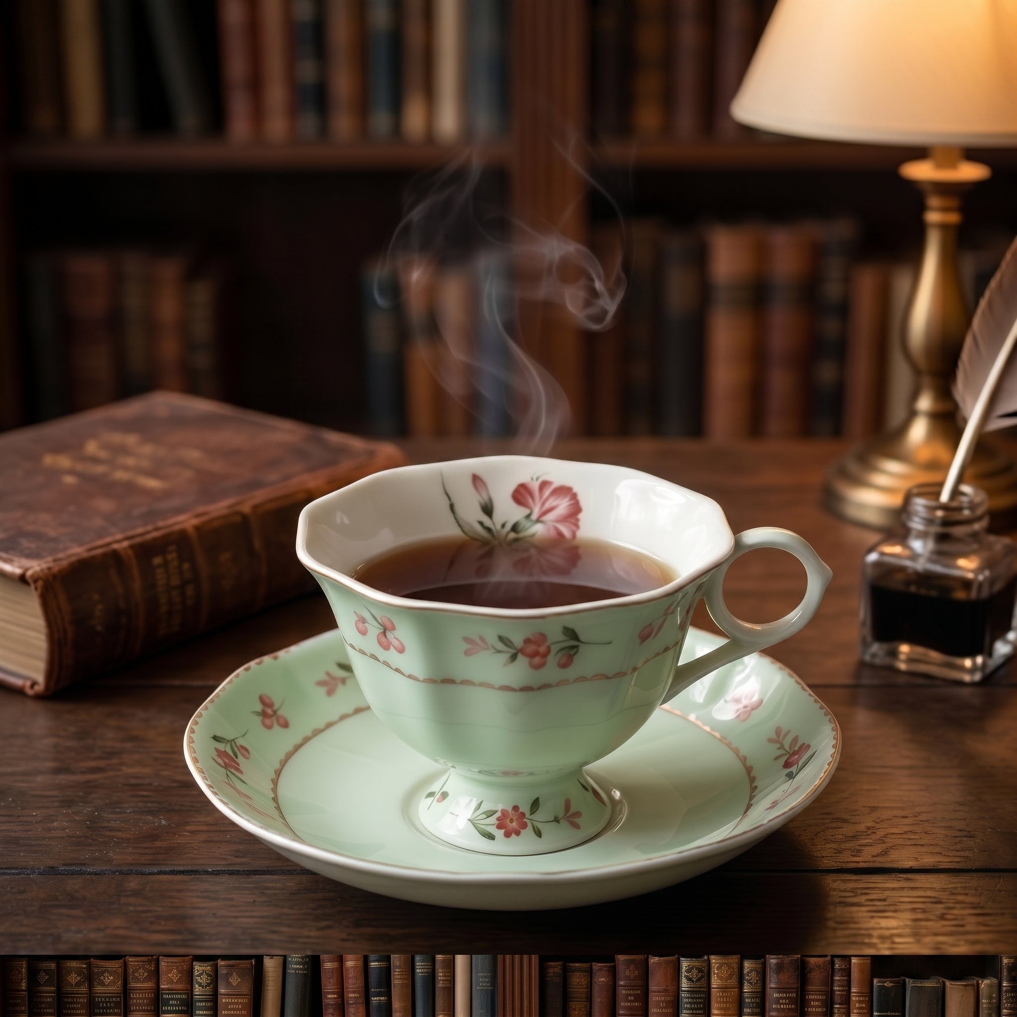 Vintage Mint Floral Porcelain Teacup and Saucer Set