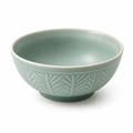 Embossed Botanical Muted Blue Ceramic Bowl