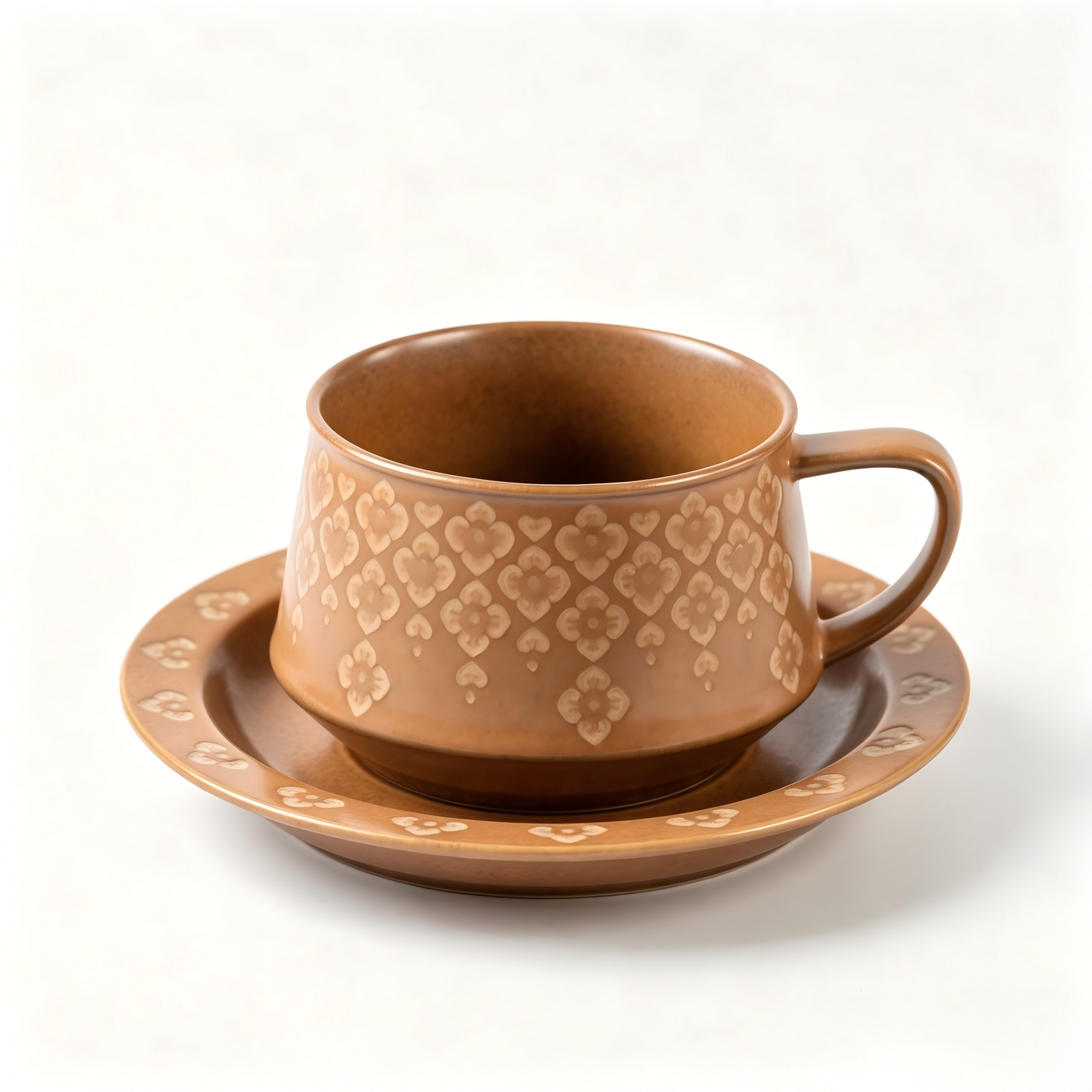 Caramel Floral Ceramic Cup & Saucer Set