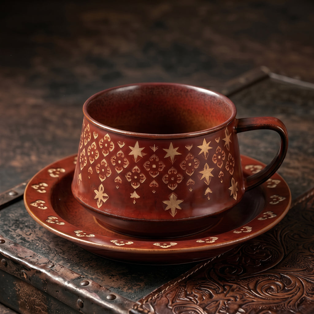 Ruby Star Ceramic Cup & Saucer Set