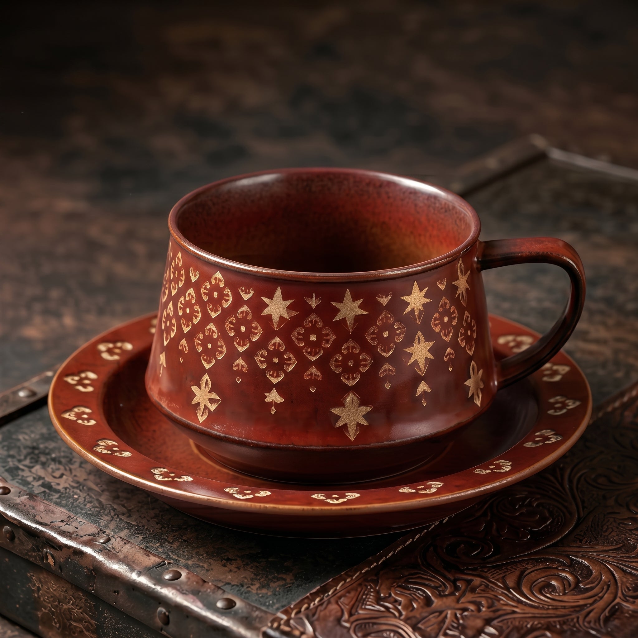 Ruby Star Ceramic Cup & Saucer Set