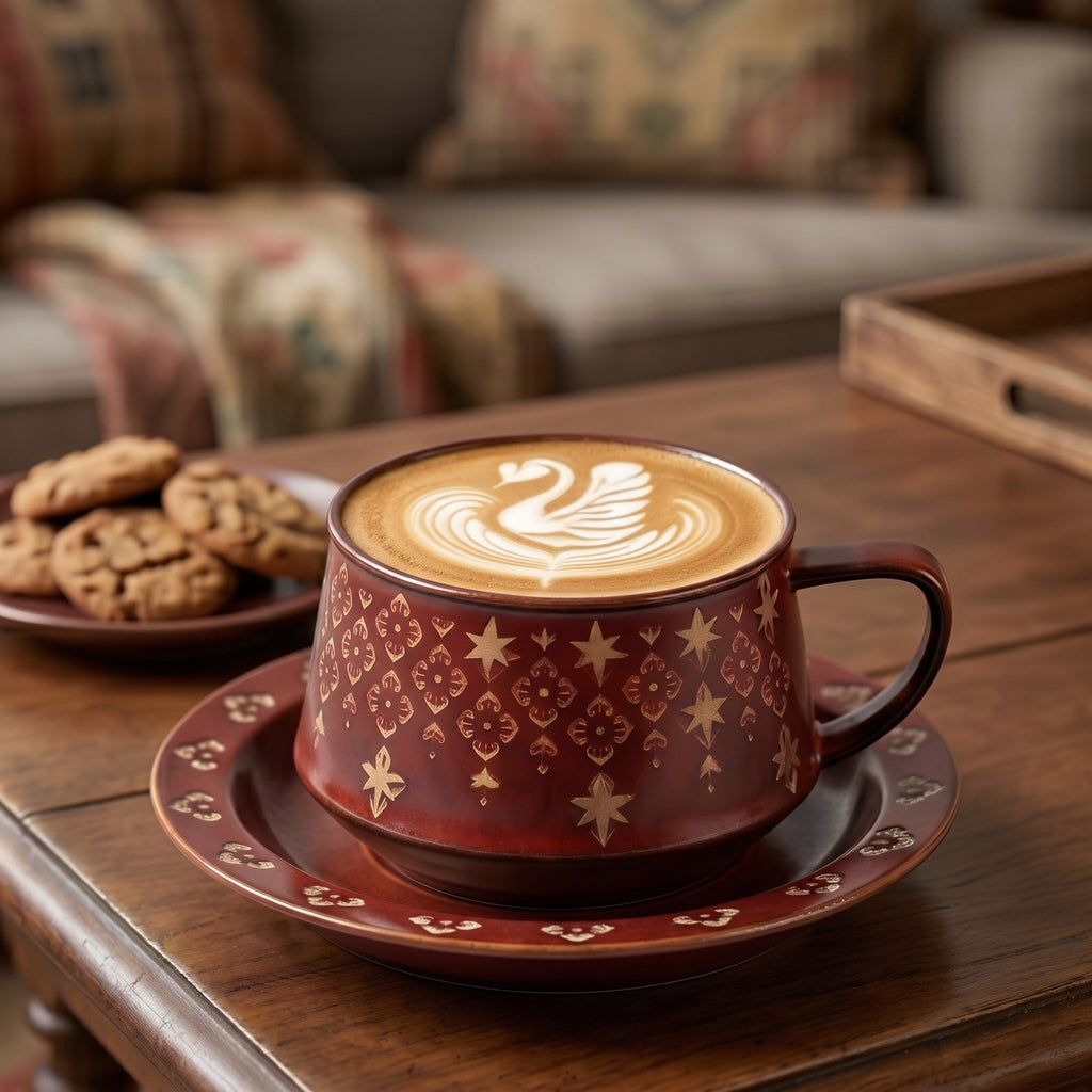 Ruby Star Ceramic Cup & Saucer Set
