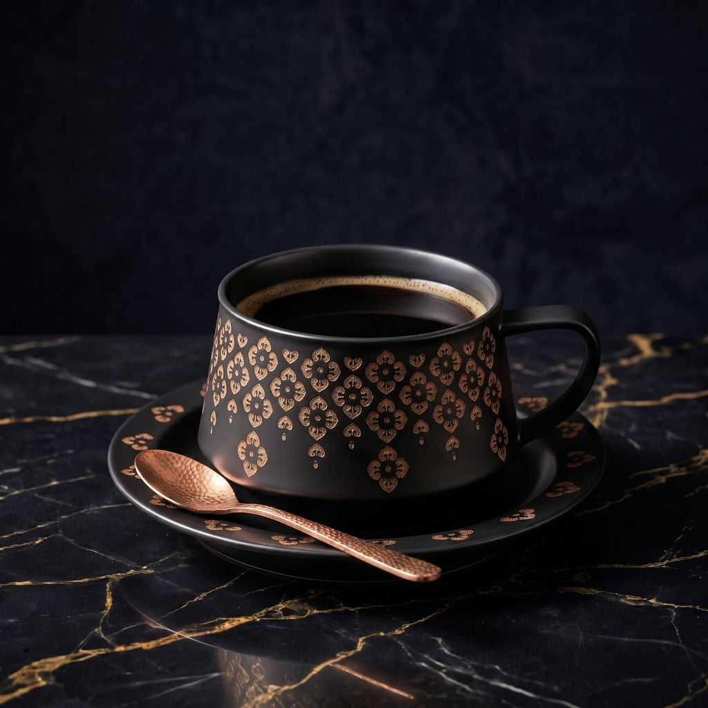 Midnight Floral Ceramic Cup & Saucer Set