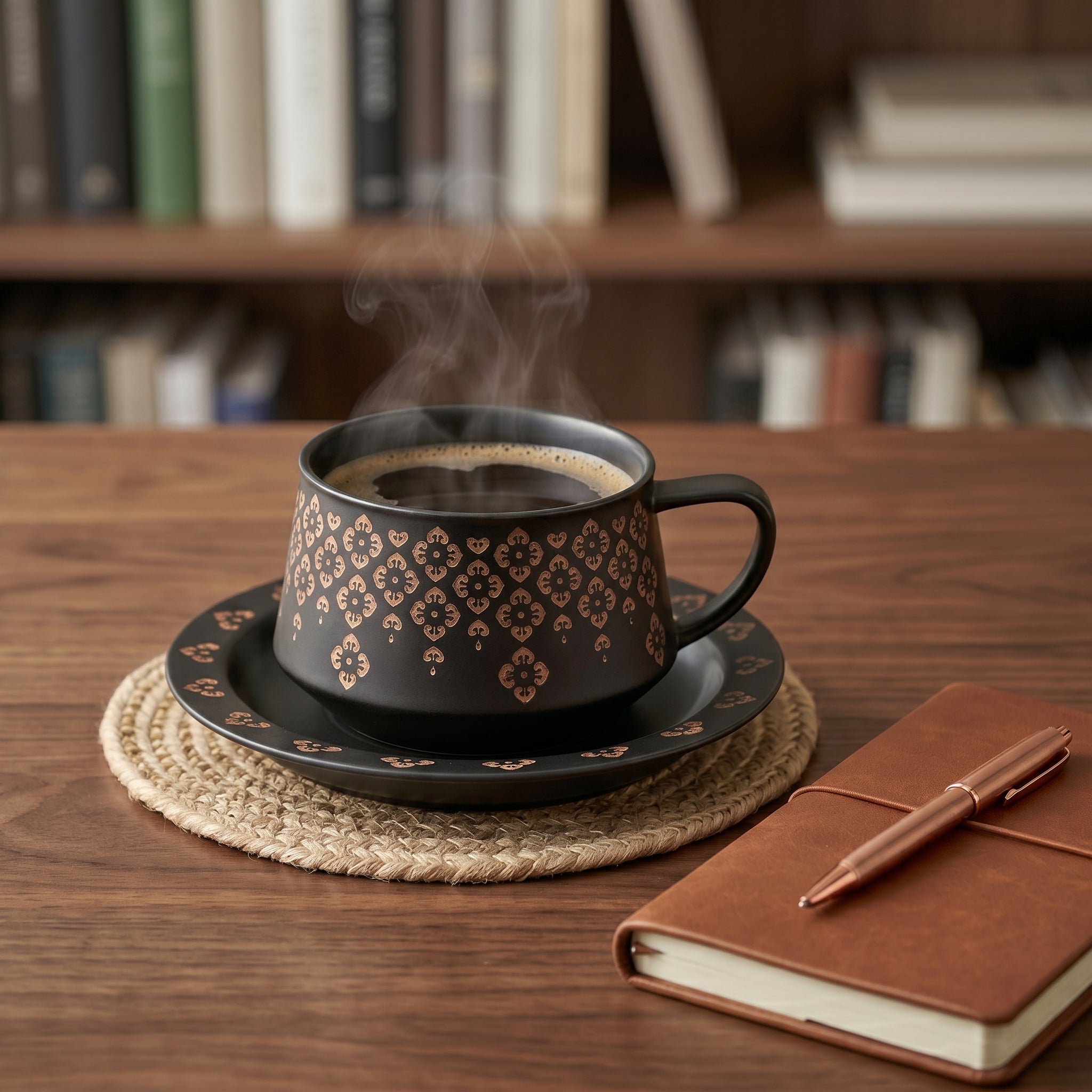 Midnight Floral Ceramic Cup & Saucer Set