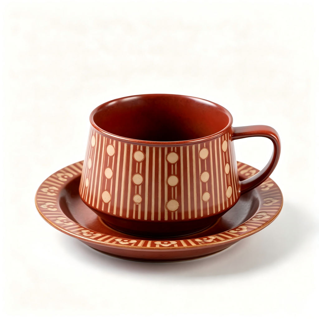 Terracotta Stripe Ceramic Cup & Saucer Set