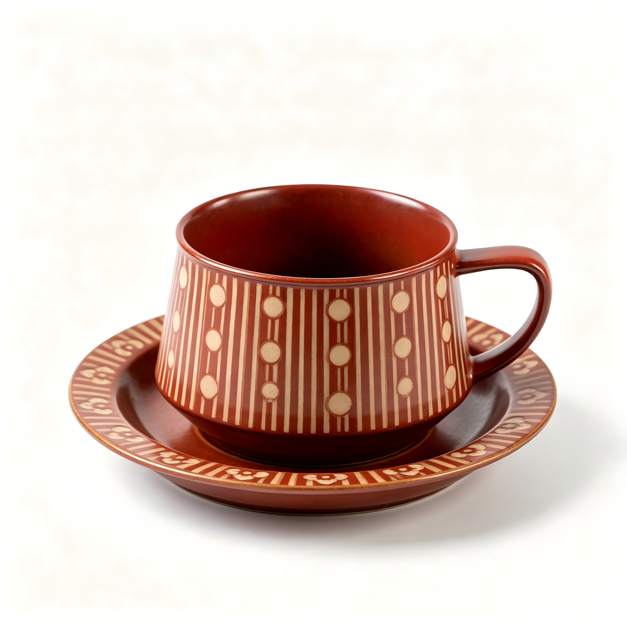 Terracotta Stripe Ceramic Cup & Saucer Set