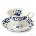 Classic Blue and White Floral Porcelain Teacup and Saucer Set