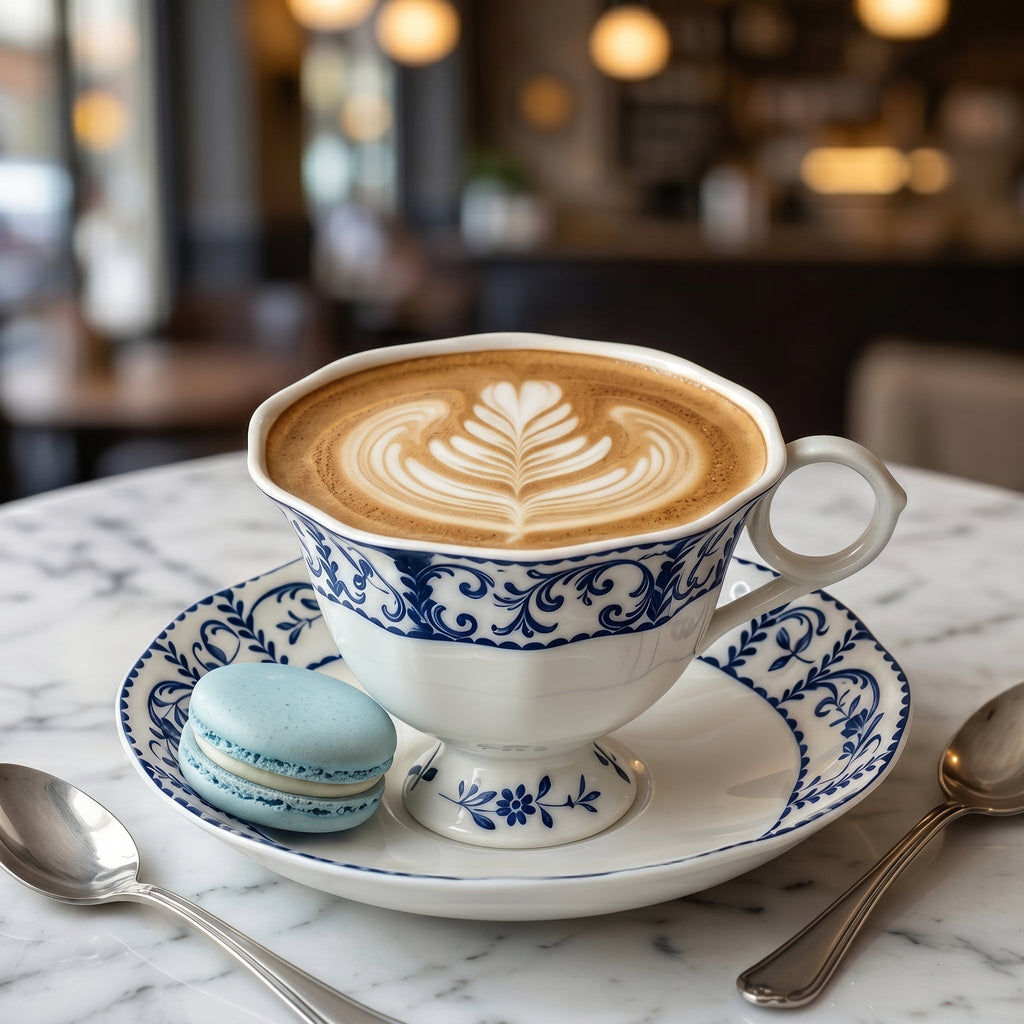 Classic Blue and White Floral Porcelain Teacup and Saucer Set