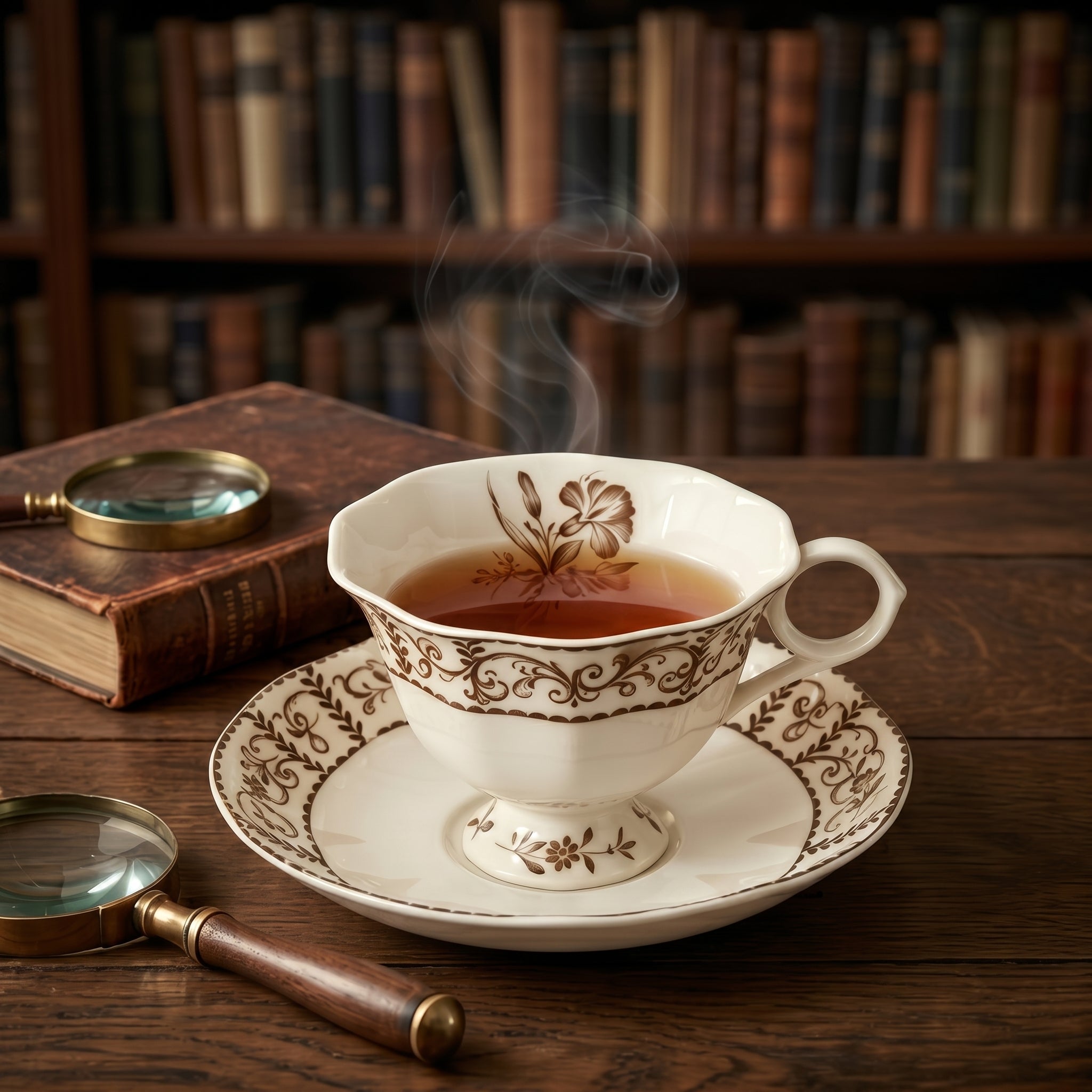 Brown Floral Vintage Porcelain Teacup & Saucer Set