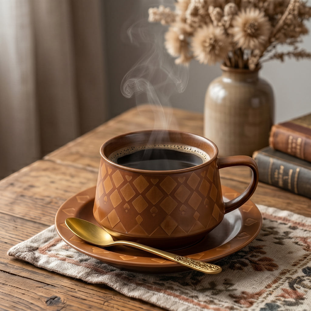 Amber Diamond Ceramic Cup & Saucer Set