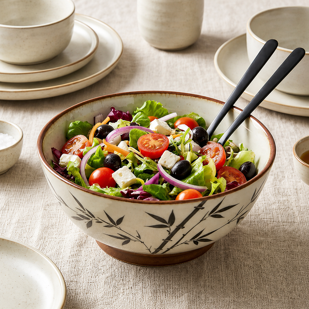 Zen Bamboo Ceramic Footed Bowl
