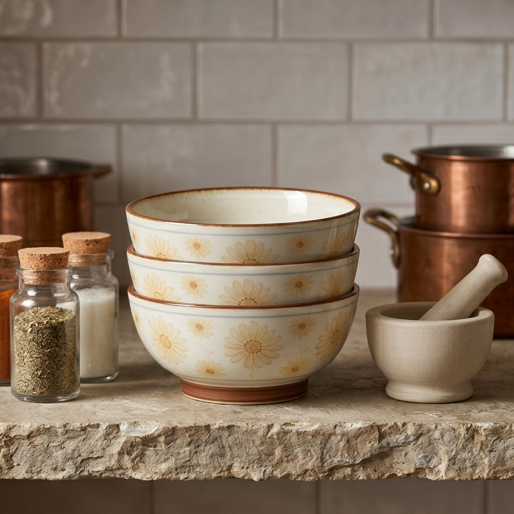 Golden Daisy Ceramic Footed Bowl