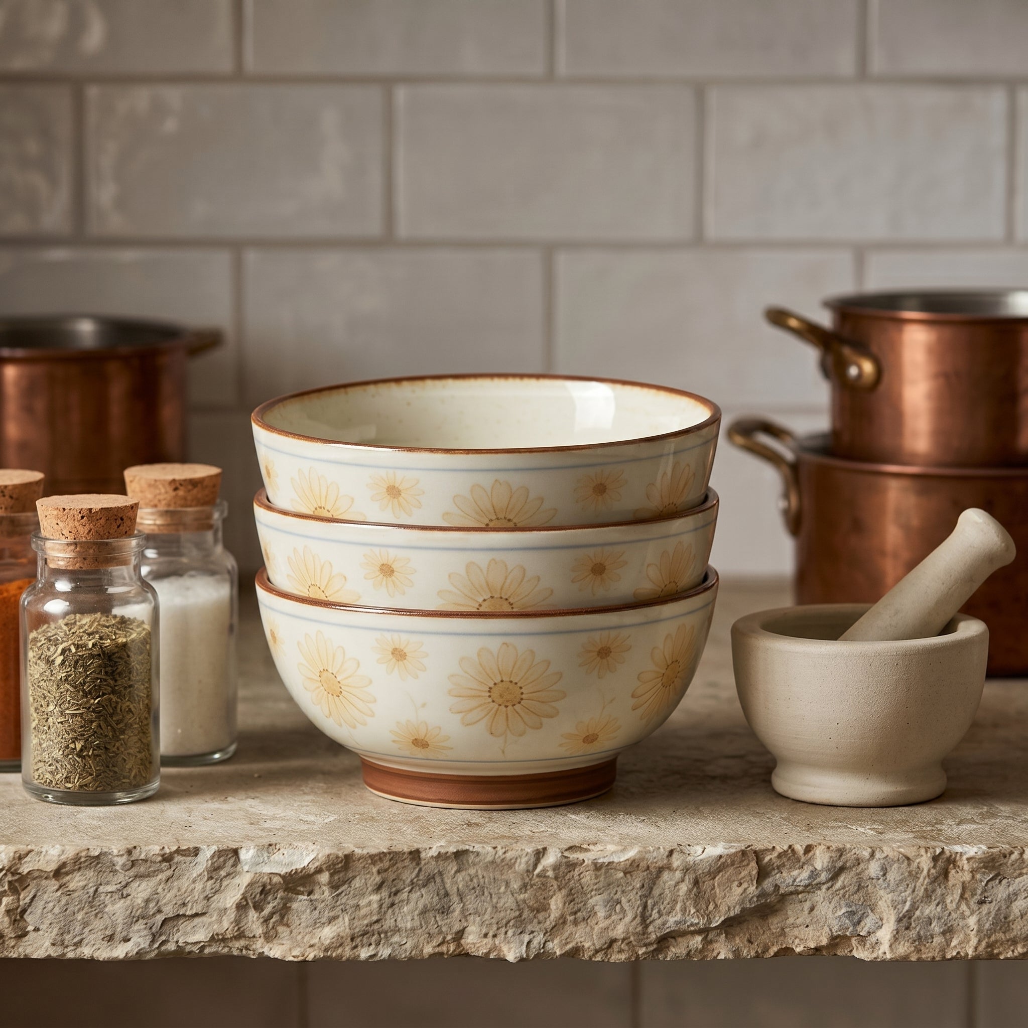 Golden Daisy Ceramic Footed Bowl