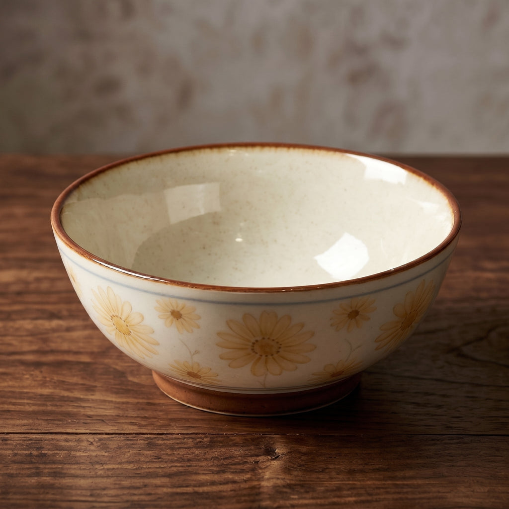 Golden Daisy Ceramic Footed Bowl