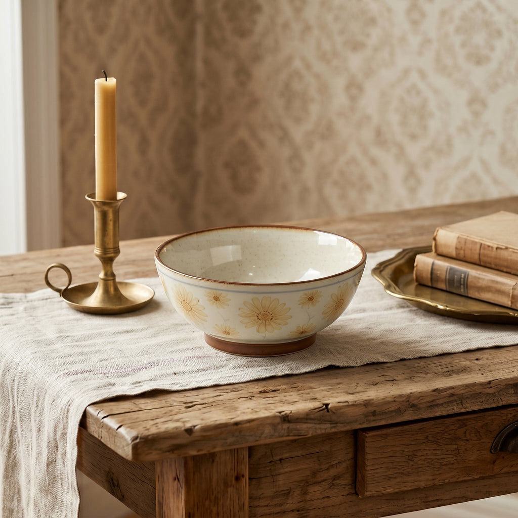 Golden Daisy Ceramic Footed Bowl