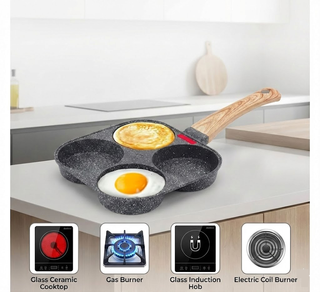 🆙🍳4-Hole Non-Stick Frying Pan, Medical Stone Egg & Pancake Maker for All Hobsg